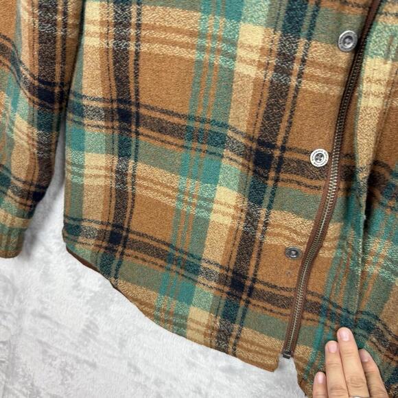 prAna Plaid Flannel Shirt Jacket Brown Green Men Sz S Button Front Lined Casual - Picture 5 of 10